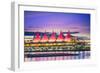 Canada Place at sunset on the Burrard Inlet waterfront of Vancouver, British Columbia, Canada, Nort-Toms Auzins-Framed Photographic Print