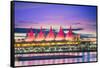 Canada Place at sunset on the Burrard Inlet waterfront of Vancouver, British Columbia, Canada, Nort-Toms Auzins-Framed Stretched Canvas