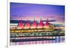 Canada Place at sunset on the Burrard Inlet waterfront of Vancouver, British Columbia, Canada, Nort-Toms Auzins-Framed Photographic Print