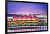 Canada Place at sunset on the Burrard Inlet waterfront of Vancouver, British Columbia, Canada, Nort-Toms Auzins-Framed Photographic Print