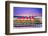 Canada Place at sunset on the Burrard Inlet waterfront of Vancouver, British Columbia, Canada, Nort-Toms Auzins-Framed Photographic Print