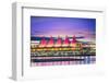 Canada Place at sunset on the Burrard Inlet waterfront of Vancouver, British Columbia, Canada, Nort-Toms Auzins-Framed Photographic Print