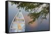 Canada, Quebec, Eastman. Canoe on Lake at Sunset-Jaynes Gallery-Framed Stretched Canvas