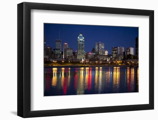 Canada, Quebec, Montreal. Nighttime View of Downtown and River-Jaynes Gallery-Framed Premium Photographic Print