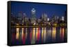 Canada, Quebec, Montreal. Nighttime View of Downtown and River-Jaynes Gallery-Framed Stretched Canvas