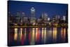 Canada, Quebec, Montreal. Nighttime View of Downtown and River-Jaynes Gallery-Stretched Canvas