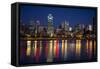 Canada, Quebec, Montreal. Nighttime View of Downtown and River-Jaynes Gallery-Framed Stretched Canvas