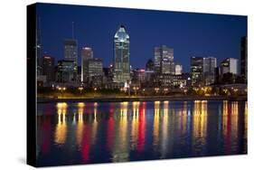 Canada, Quebec, Montreal. Nighttime View of Downtown and River-Jaynes Gallery-Stretched Canvas