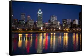 Canada, Quebec, Montreal. Nighttime View of Downtown and River-Jaynes Gallery-Framed Stretched Canvas
