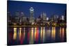 Canada, Quebec, Montreal. Nighttime View of Downtown and River-Jaynes Gallery-Stretched Canvas