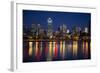 Canada, Quebec, Montreal. Nighttime View of Downtown and River-Jaynes Gallery-Framed Photographic Print