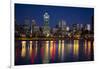 Canada, Quebec, Montreal. Nighttime View of Downtown and River-Jaynes Gallery-Framed Photographic Print