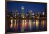 Canada, Quebec, Montreal. Nighttime View of Downtown and River-Jaynes Gallery-Framed Photographic Print