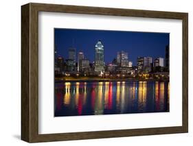 Canada, Quebec, Montreal. Nighttime View of Downtown and River-Jaynes Gallery-Framed Photographic Print