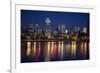 Canada, Quebec, Montreal. Nighttime View of Downtown and River-Jaynes Gallery-Framed Photographic Print