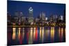 Canada, Quebec, Montreal. Nighttime View of Downtown and River-Jaynes Gallery-Mounted Photographic Print