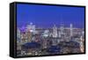 Canada, Quebec, Montreal, Skyline at Twilight-Rob Tilley-Framed Stretched Canvas