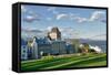 Canada, Quebec, Quebec City. Chateau Frontenac Hotel with Cruise Ship-Bill Bachmann-Framed Stretched Canvas