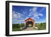 Canada, Quebec, Ste. Jeanne d'Arc. Covered bridge over stream.-Jaynes Gallery-Framed Photographic Print