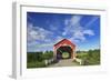 Canada, Quebec, Ste. Jeanne d'Arc. Covered bridge over stream.-Jaynes Gallery-Framed Photographic Print