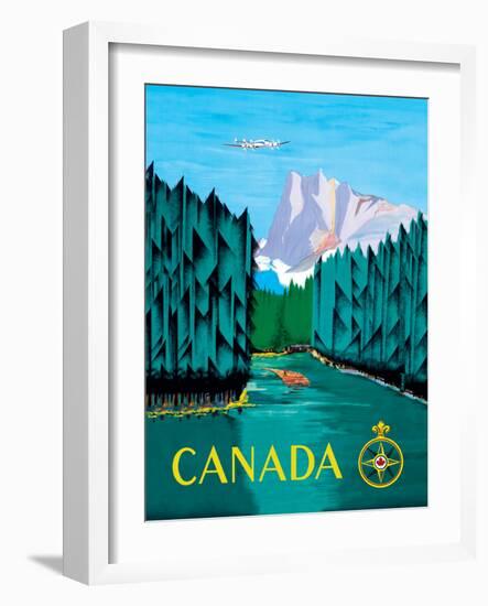 Canada - River Log Driving - Vintage Airline Travel Poster, 1951-Jean Doré-Framed Art Print
