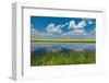 Canada, Saskatchewan, Viscount. Reflection in prairie pond water and canola crop.-Jaynes Gallery-Framed Photographic Print