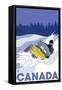 Canada, Snowmobile Scene-Lantern Press-Framed Stretched Canvas