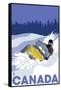 Canada, Snowmobile Scene-Lantern Press-Framed Stretched Canvas