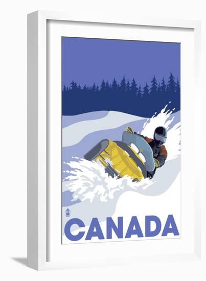 Canada, Snowmobile Scene-Lantern Press-Framed Art Print