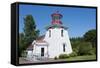 Canada, St. Martins, New Brunswick, White Tourist Lighthouse in Small Fishing and Lobster Village-Bill Bachmann-Framed Stretched Canvas