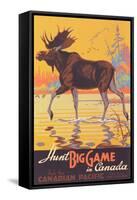 Canada Travel Poster, Moose-null-Framed Stretched Canvas
