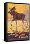 Canada Travel Poster, Moose-null-Framed Stretched Canvas