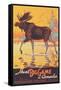 Canada Travel Poster, Moose-null-Framed Stretched Canvas