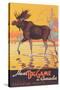 Canada Travel Poster, Moose-null-Stretched Canvas