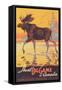 Canada Travel Poster, Moose-null-Framed Stretched Canvas