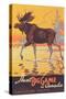 Canada Travel Poster, Moose-null-Stretched Canvas