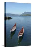 Canada, Vancouver Island. Native Canoes Anchored in Tofino Harbor-Kevin Oke-Stretched Canvas