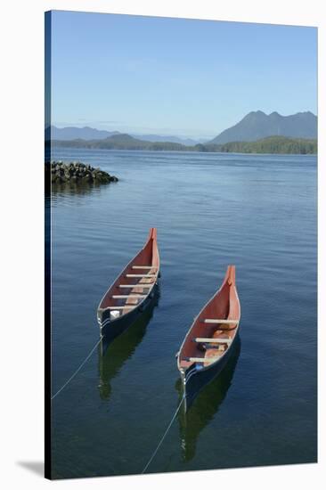 Canada, Vancouver Island. Native Canoes Anchored in Tofino Harbor-Kevin Oke-Stretched Canvas