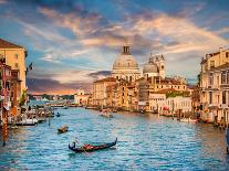 Beautiful View of Traditional Gondola on Famous Canal Grande with Rialto Bridge at Sunset in Venice-canadastock-Photographic Print