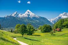 Idyllic Summer Landscape in the Alps with Fresh Green Mountain Pastures and Snow-Capped Mountain To-canadastock-Photographic Print