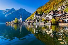 Scenic Picture-Postcard View of Famous Hallstatt Mountain Village with Hallstatter See in the Austr-canadastock-Photographic Print