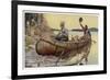 Canadian Canoe at a Riverbank Camp-null-Framed Art Print