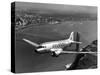 Canadian Colonial Airways Passenger Plane Flys over George Washington Bridge in Montreal, Canada-Margaret Bourke-White-Stretched Canvas