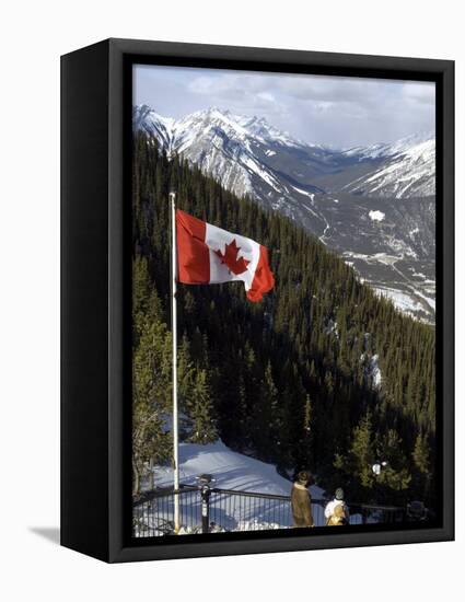 Canadian Flag at the Top of Sulphur Mountain, Banff National Park, Alberta, Canada-DeFreitas Michael-Framed Stretched Canvas