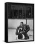 Canadian Jacques Plante Wearing Mask to Protect Face from Injuries During Ice Hockey Game-George Silk-Framed Stretched Canvas