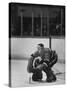 Canadian Jacques Plante Wearing Mask to Protect Face from Injuries During Ice Hockey Game-George Silk-Stretched Canvas
