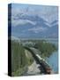 Canadian National Railways Goods Train Along Athabasca River, Jasper National Park, Rocky Mountains-Ursula Gahwiler-Stretched Canvas