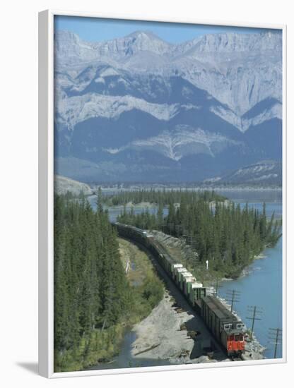 Canadian National Railways Goods Train Along Athabasca River, Jasper National Park, Rocky Mountains-Ursula Gahwiler-Framed Photographic Print