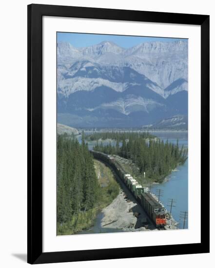 Canadian National Railways Goods Train Along Athabasca River, Jasper National Park, Rocky Mountains-Ursula Gahwiler-Framed Photographic Print