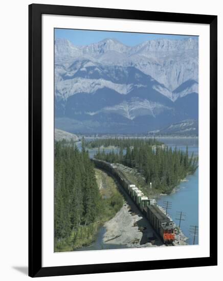 Canadian National Railways Goods Train Along Athabasca River, Jasper National Park, Rocky Mountains-Ursula Gahwiler-Framed Photographic Print